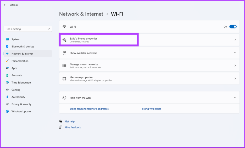 Ir a Propiedades WiFi