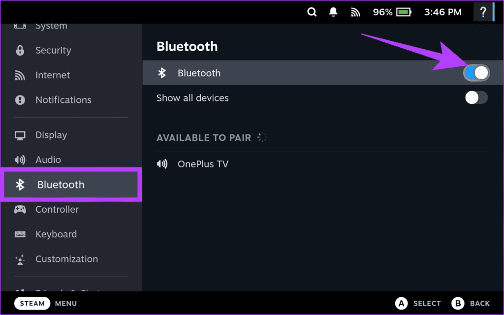 In the left sidebar scroll down to the Bluetooth section