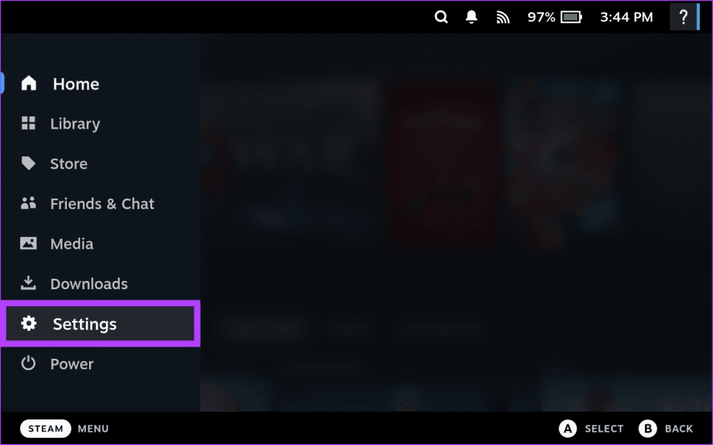 In the pop up menu select Settings