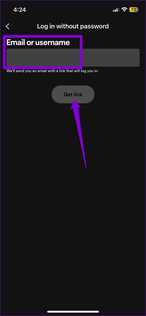Inicie sesión en la aplicación Spotify sin contraseña