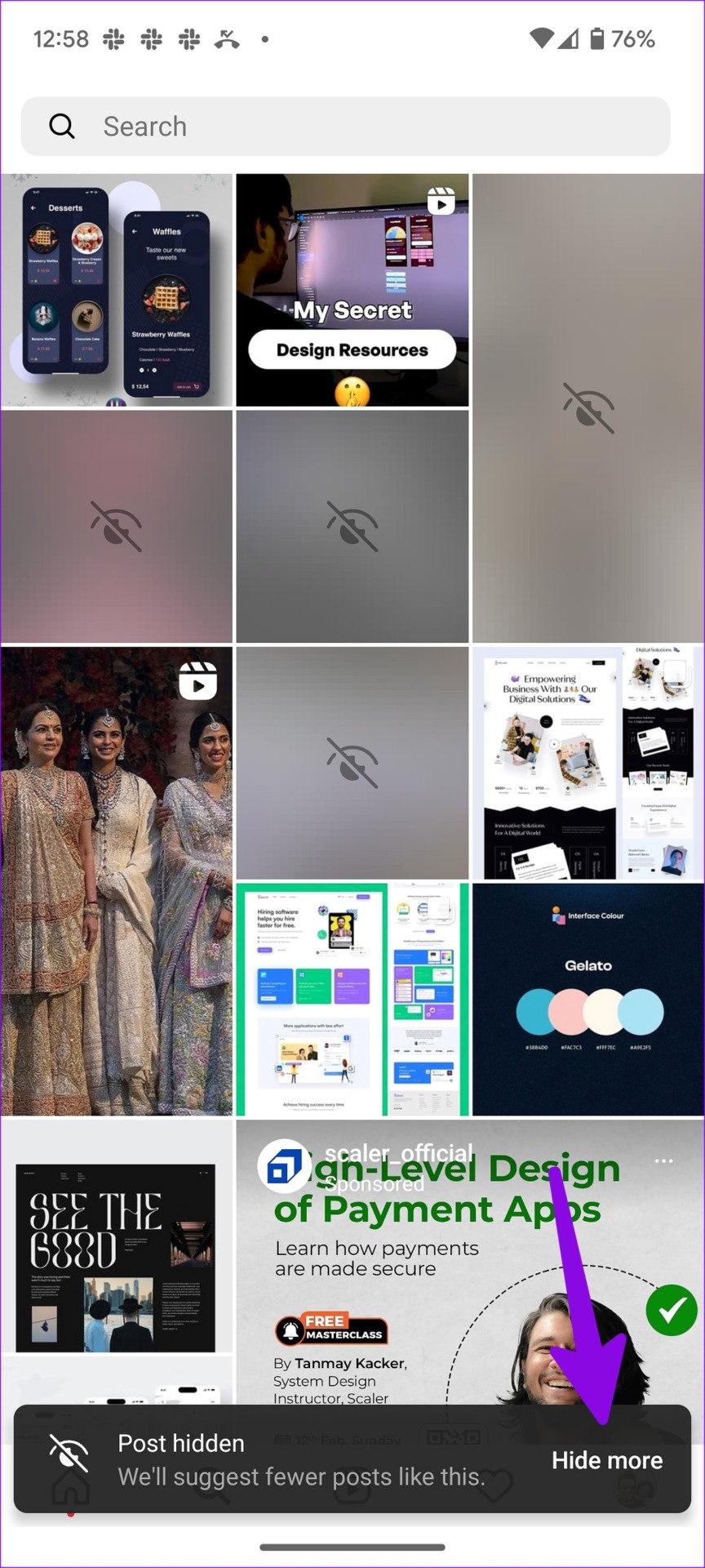 Ocultar más publicaciones en Instagram