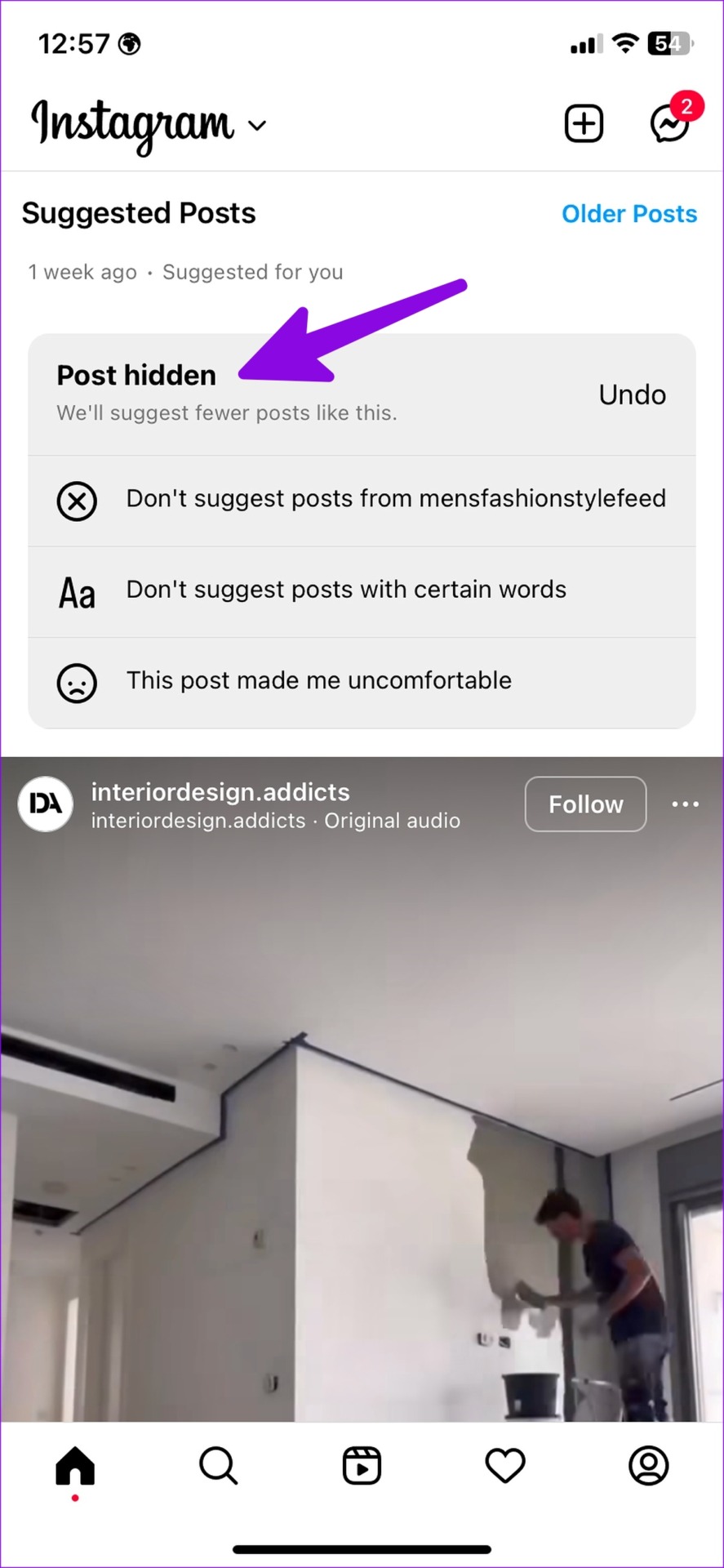 Seleccione el motivo para ocultar publicaciones en Instagram