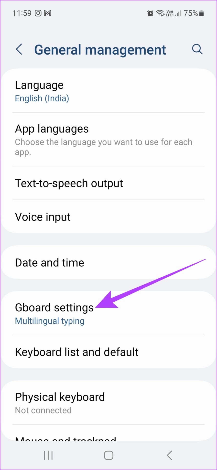Toque Configuración de Gborad