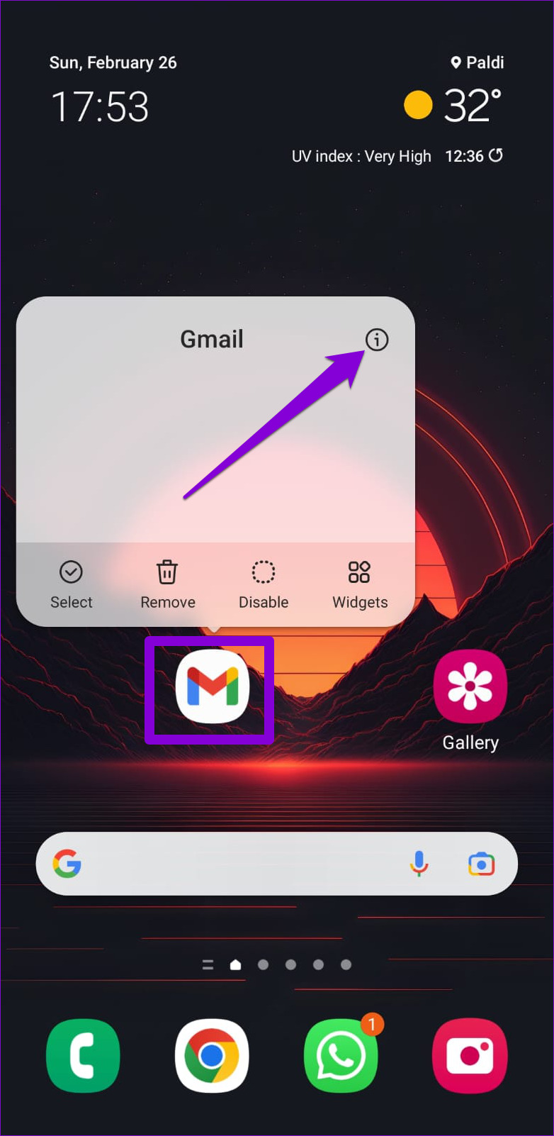 Abre la información de la aplicación Gmail