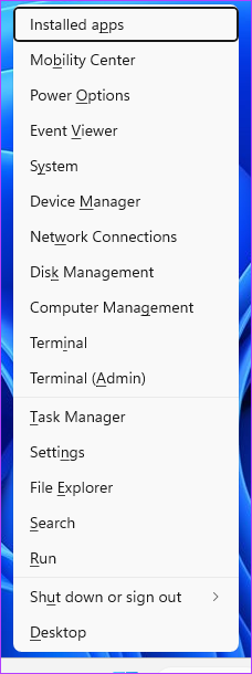 Press the 'Windows key + X' on your keyboard