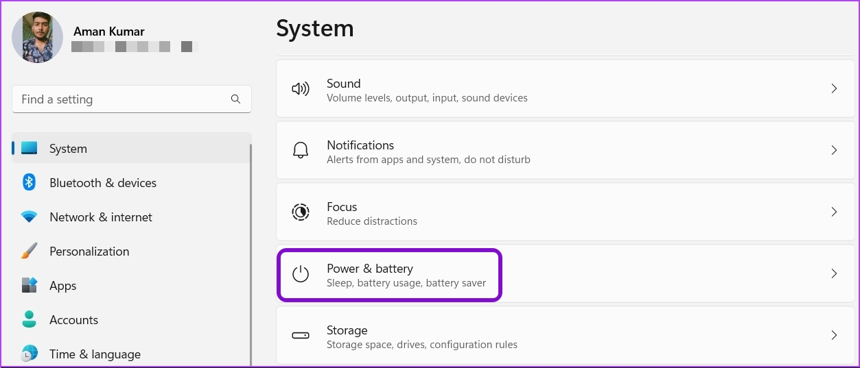 _Opciones de alimentación y batería en el menú de configuración