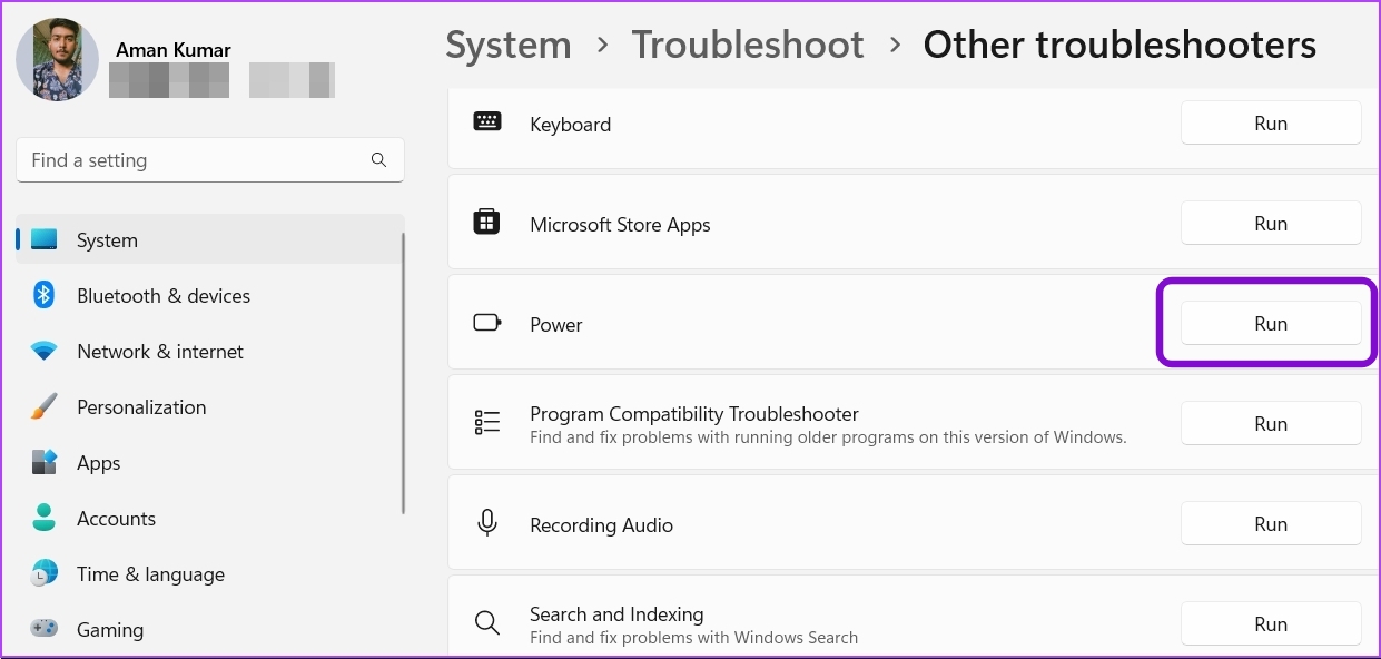 _Solucionador de problemas de energía en la aplicación Configuración 