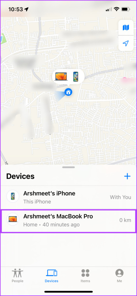 Seleccione el dispositivo que desea eliminar de Find My