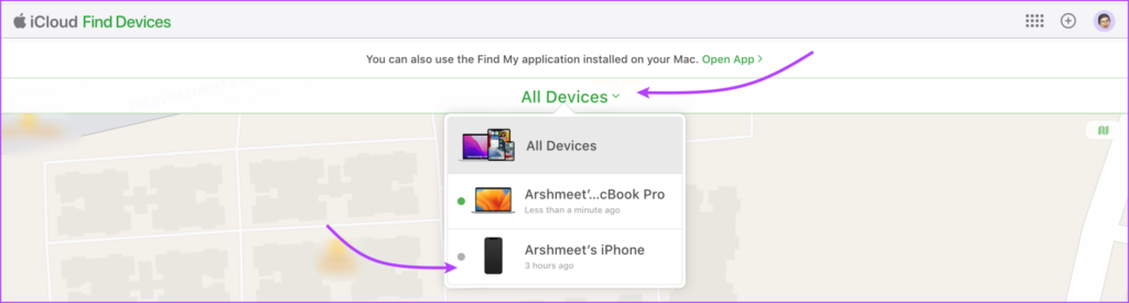 Haga clic en Todos los dispositivos y luego seleccione el dispositivo
