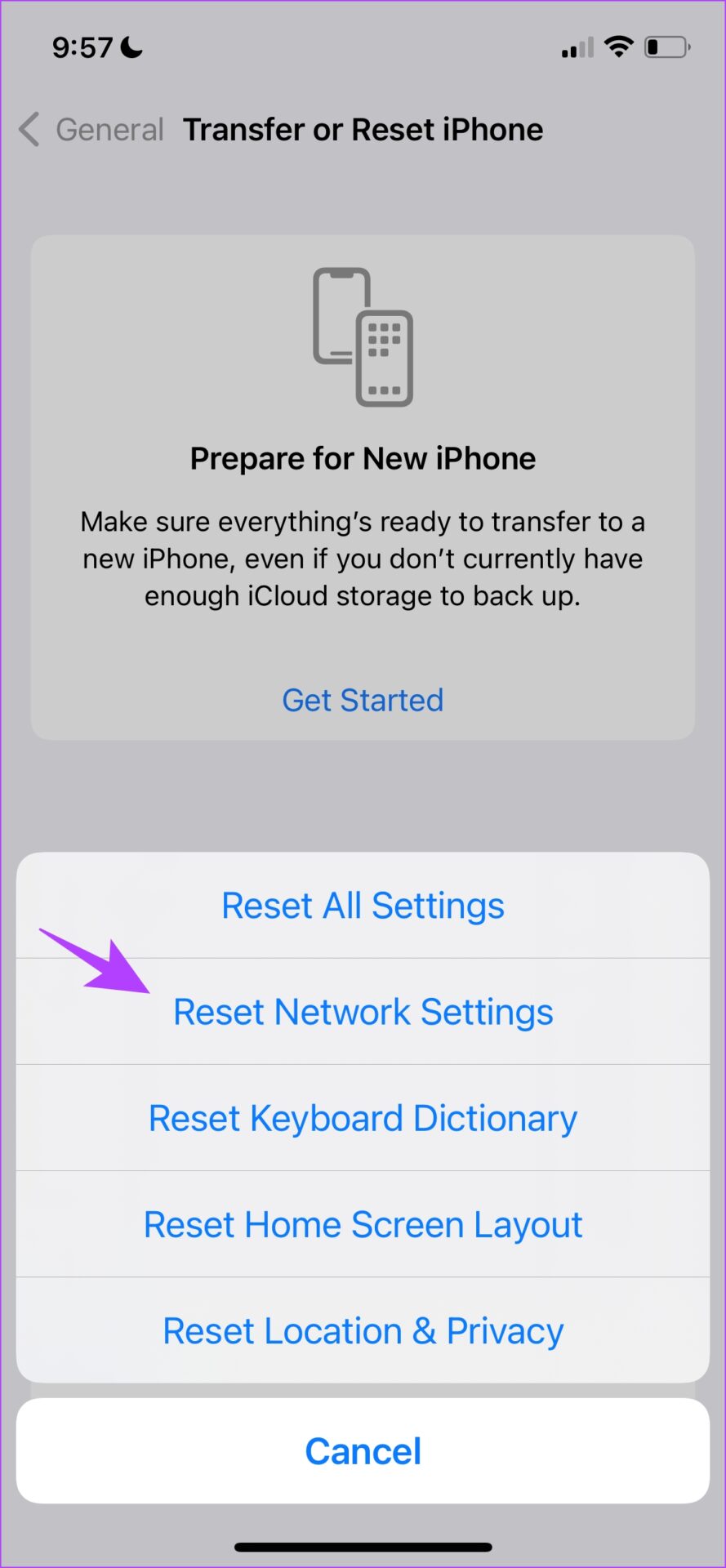Restablecer la configuración de red del iPhone