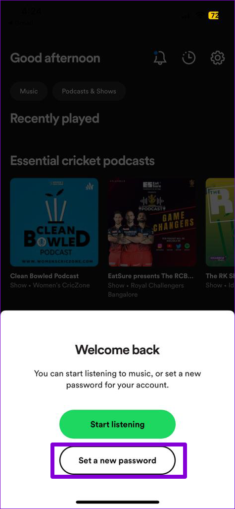 Restablecer contraseña de Spotify