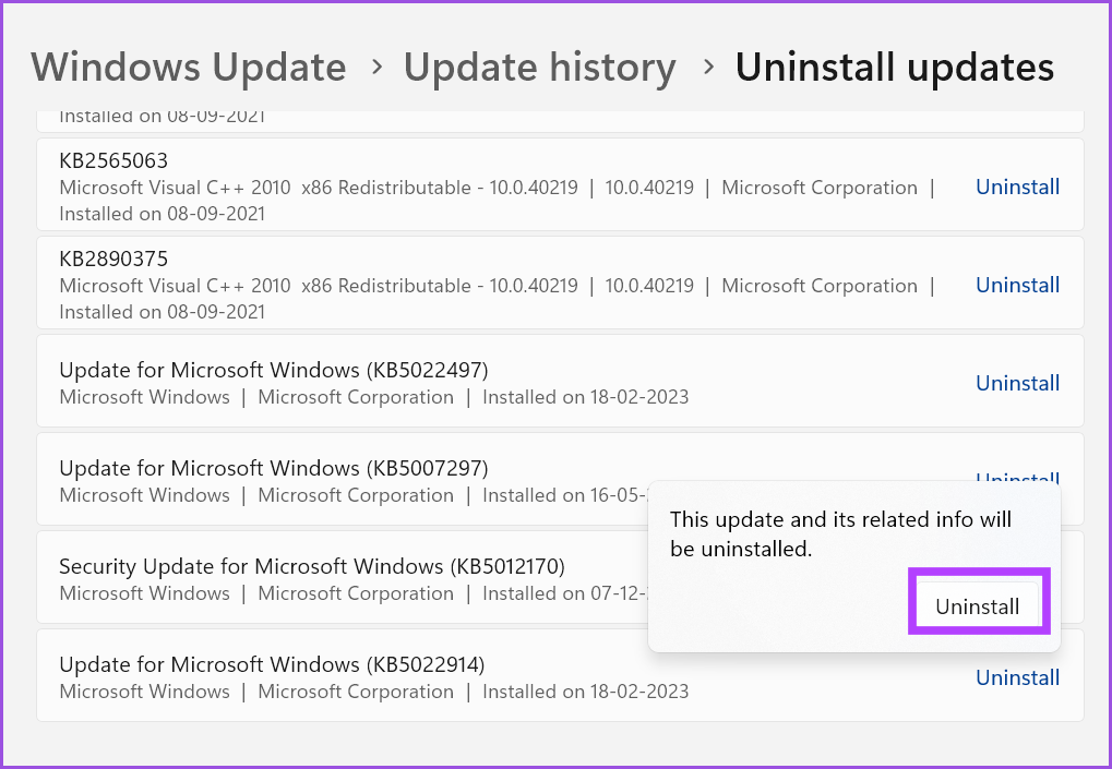 Actualización revertida