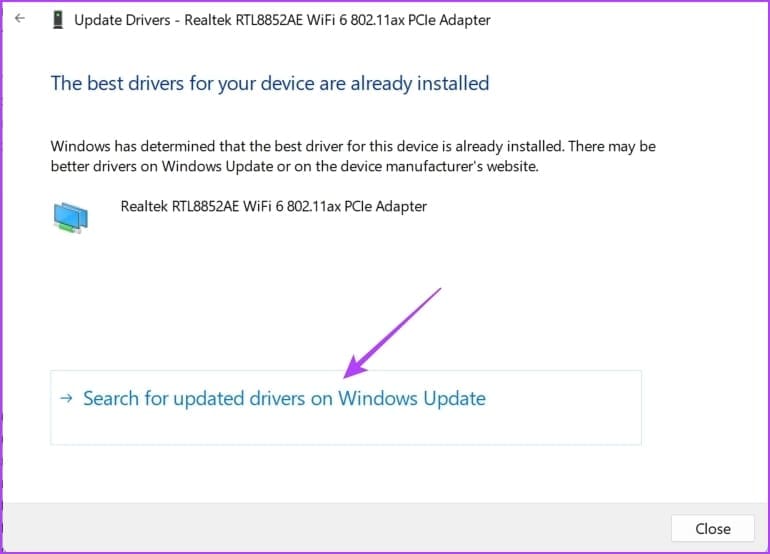 Busque controladores actualizados en la opción de Windows en el Administrador de dispositivos