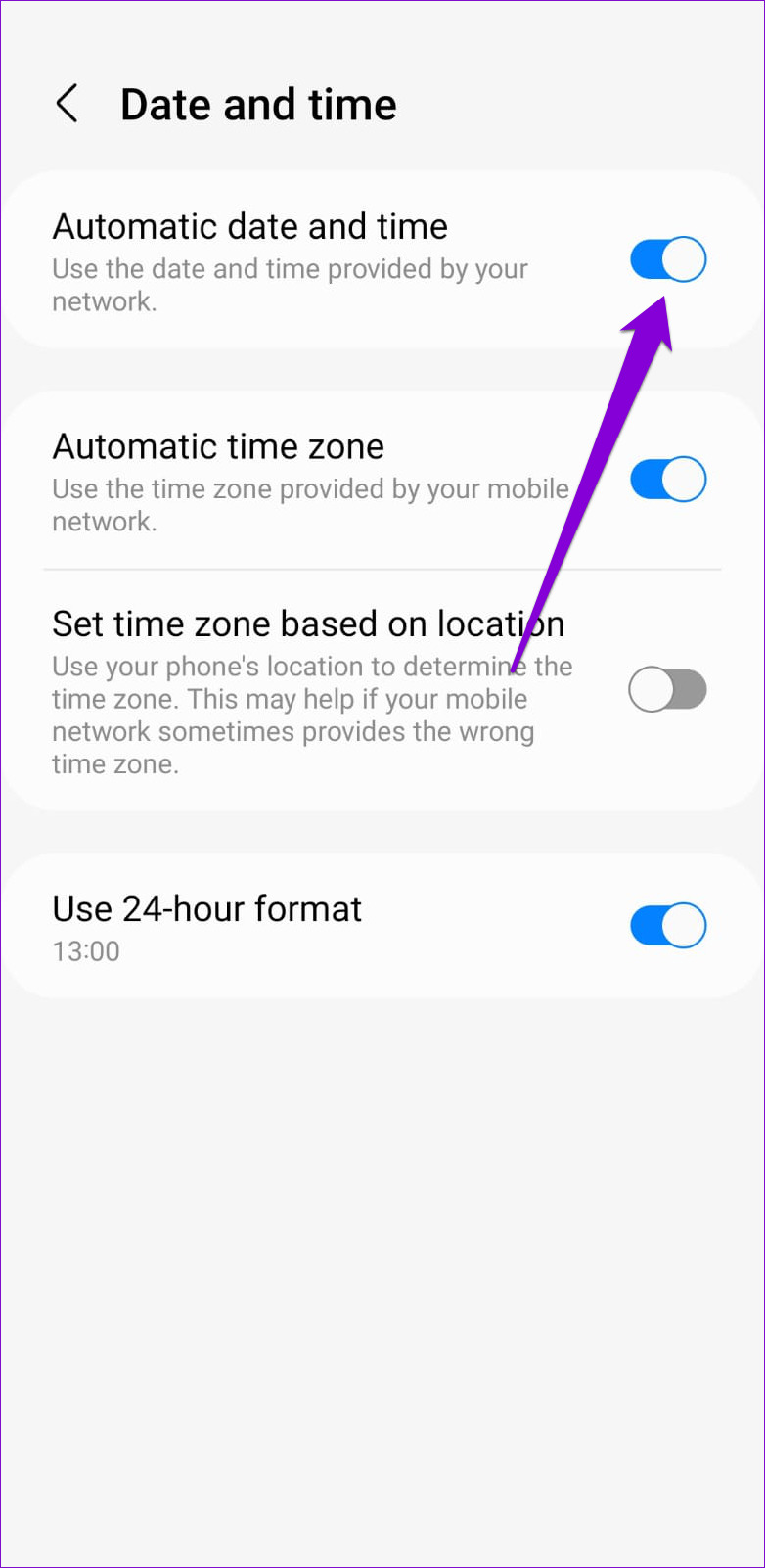 Establecer fecha y hora automáticamente en Android