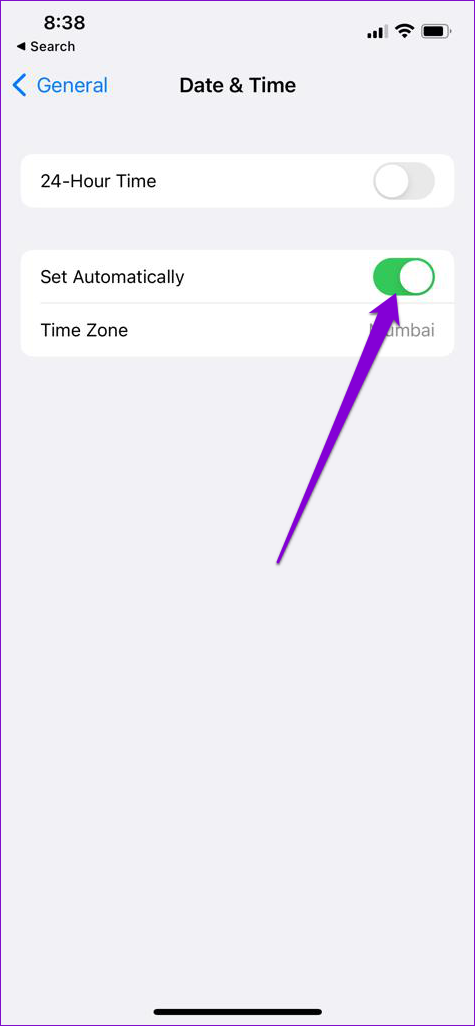 Establecer fecha y hora automáticamente en iPhone