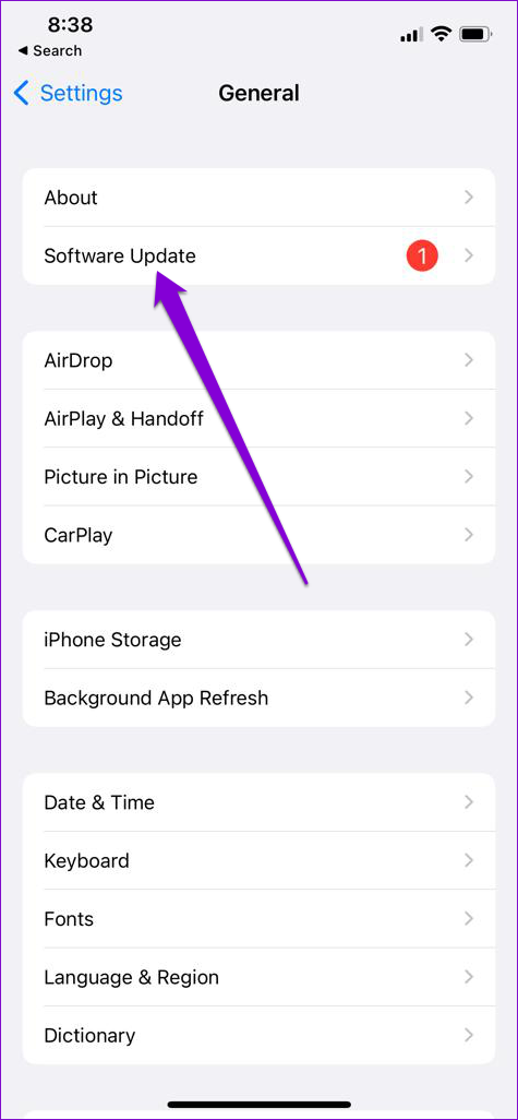 Actualización de software en iPhone