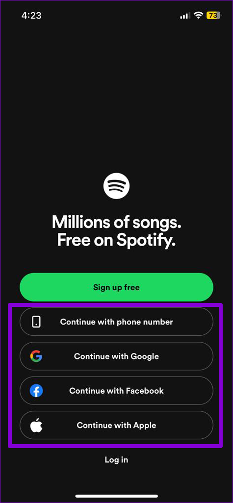 Página de inicio de sesión de Spotify