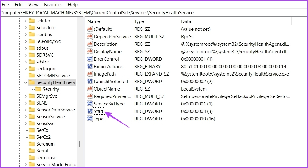 Inicie la entrada en el editor de registro