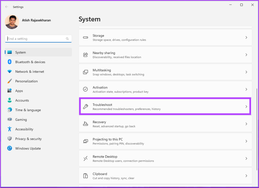 click on Troubleshoot option