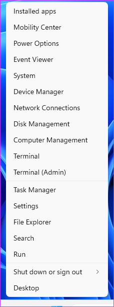 Press the 'Windows key + X'
