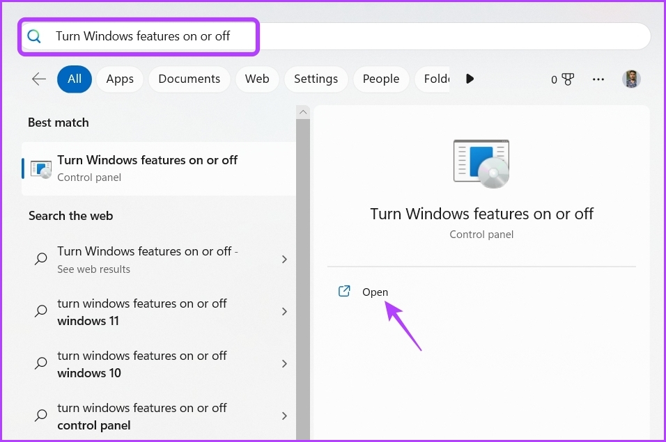 Activar o desactivar las características de Windows en la Búsqueda de Windows