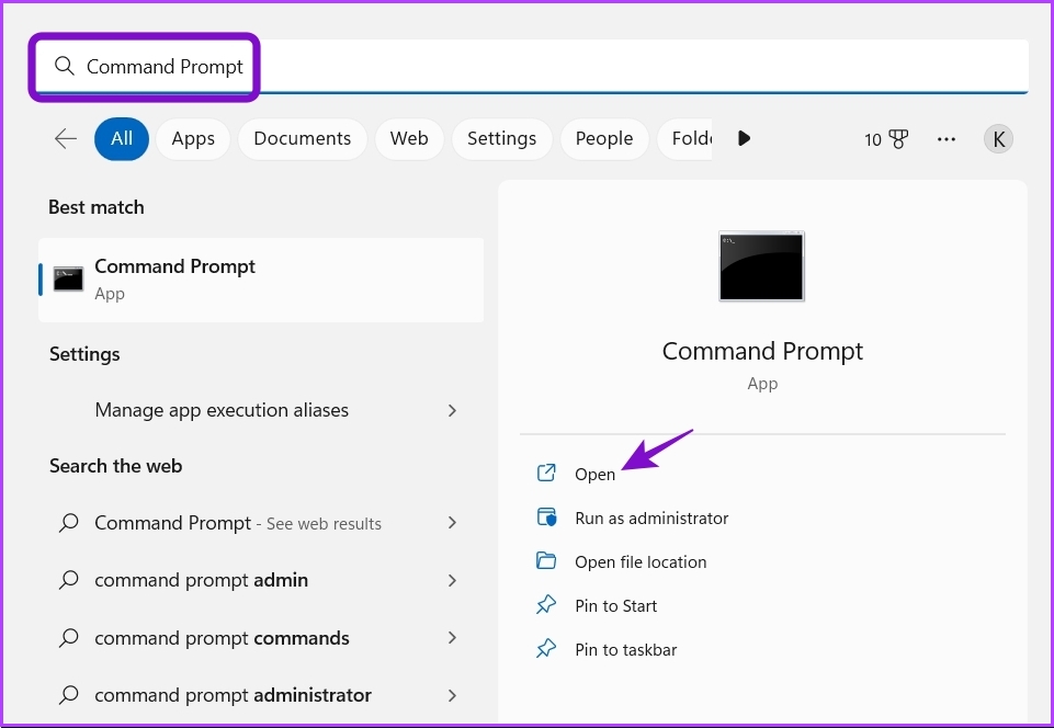 Escriba símbolo del sistema en la búsqueda de Windows