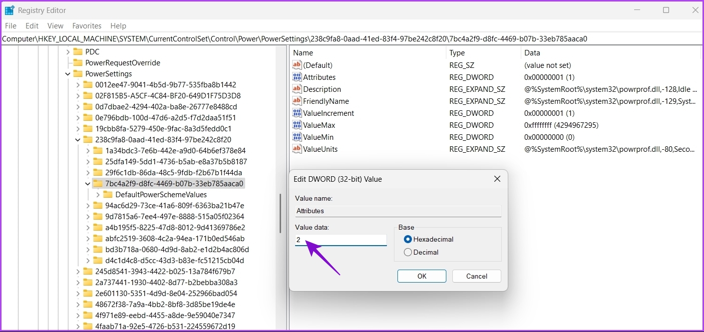 _ Sección Datos de valor del Editor del Registro