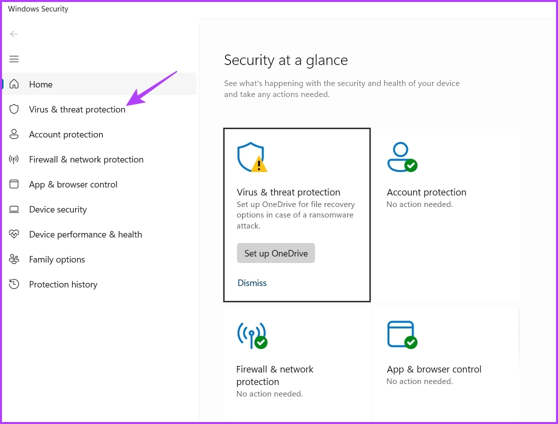 Protección contra virus y amenazas en Seguridad de Windows