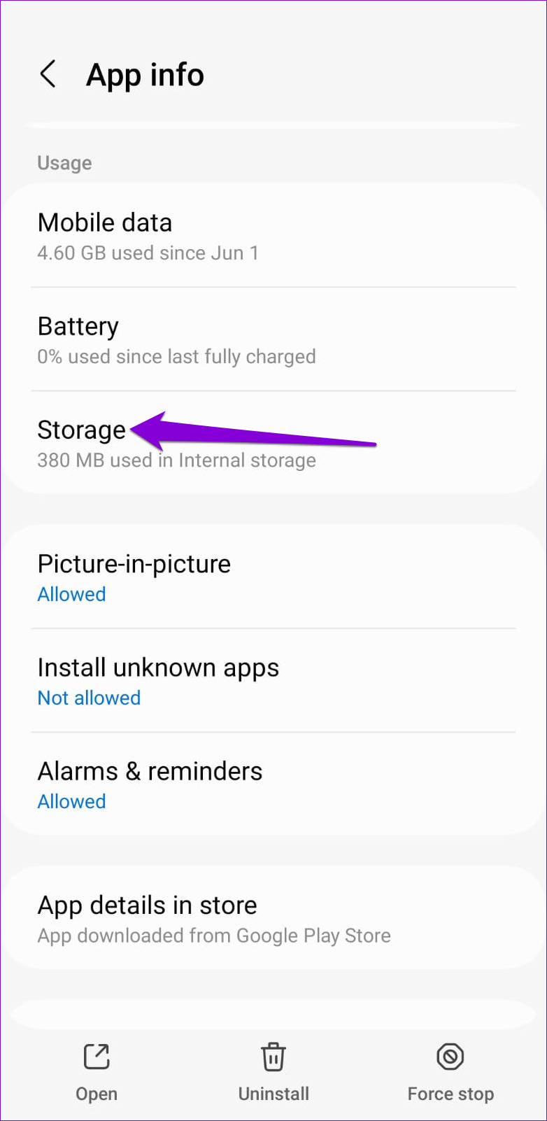 Configuración de almacenamiento de WhatsApp