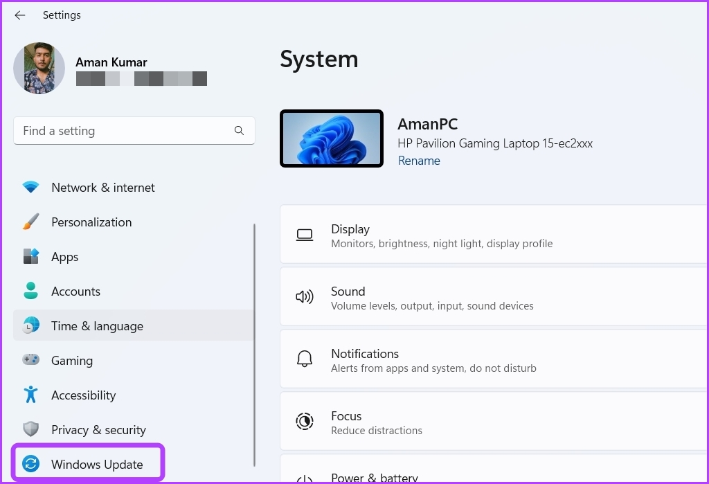 Actualización de Windows en la aplicación Configuración