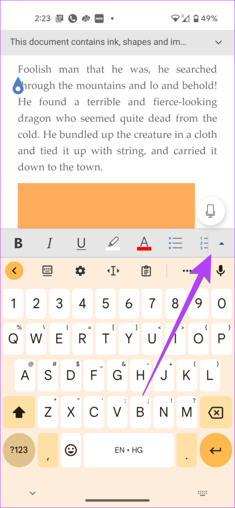 Menú móvil de Word