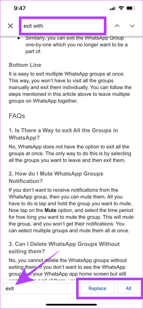 add the word to find and replace. Then tap replace or all on Google docs