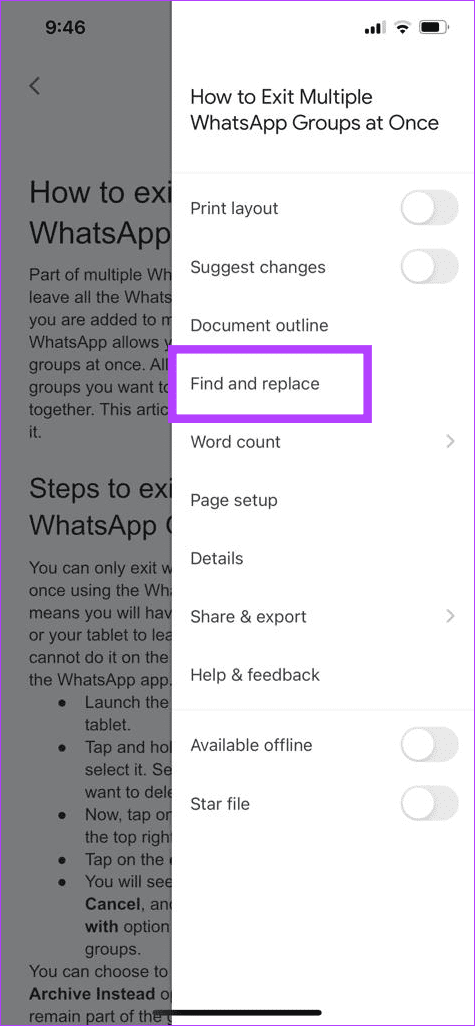 choose find and replace