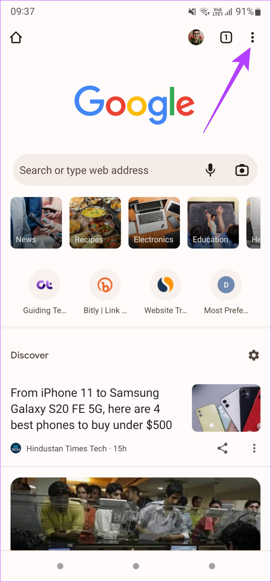 Menú de Chrome en Android