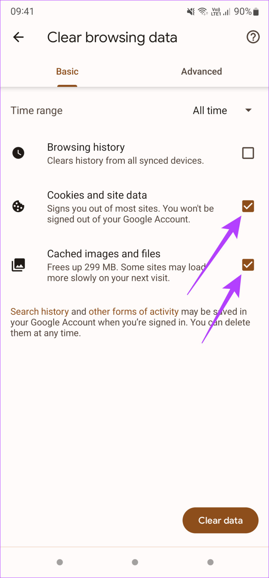 Borrar caché y cookies