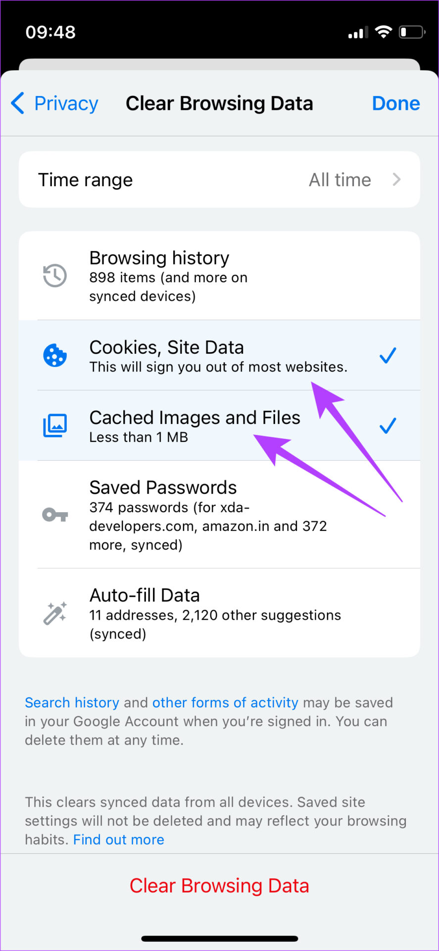 Borrar cookies y caché