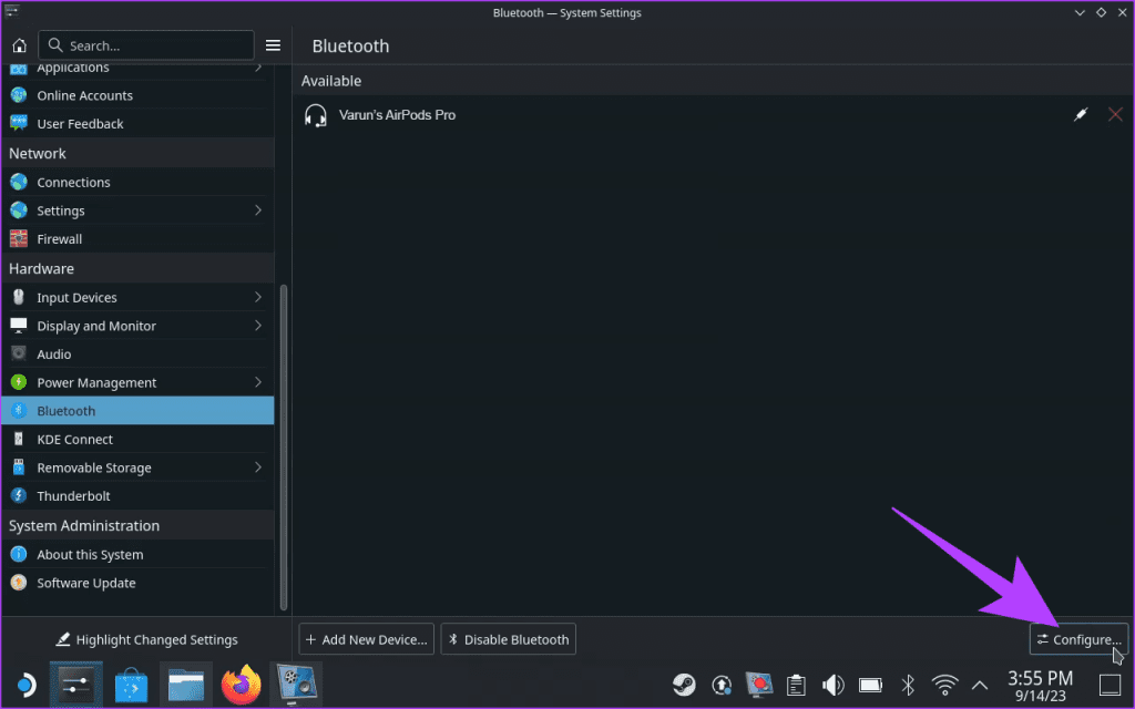 click on Configure in the bottom right corner
