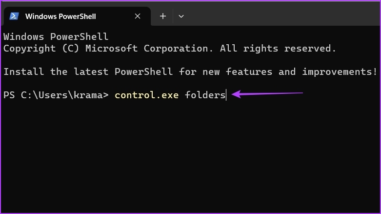 Escribiendo la carpeta control.exe en PowerShell