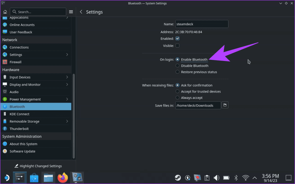 for the On login settings switch to Enable Bluetooth