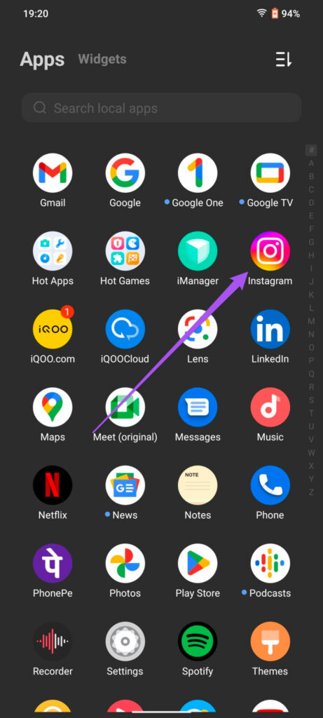 open Instagram on Android 