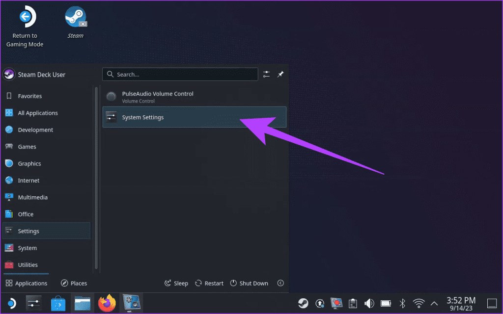 open the Application Launcher and launch the Settings app from there