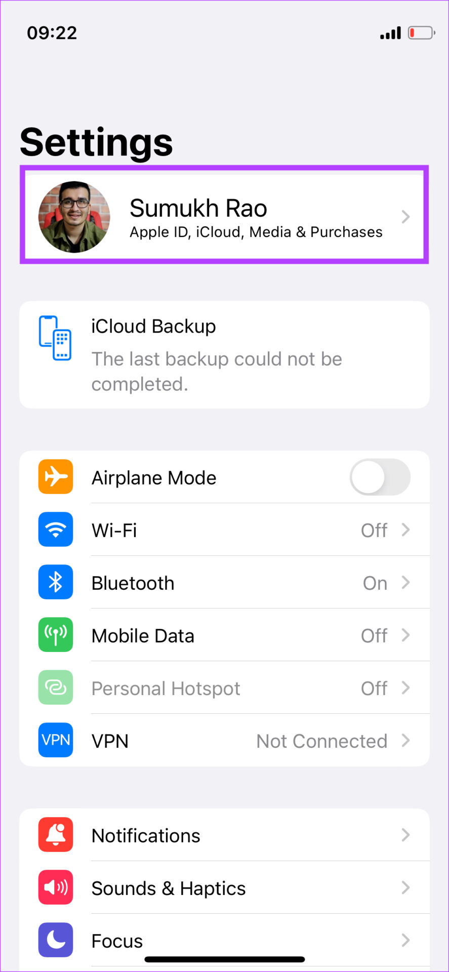 configuración de iPhone