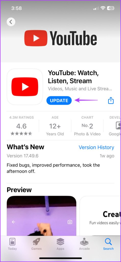 Toca Actualizar para descargar la nueva actualización.